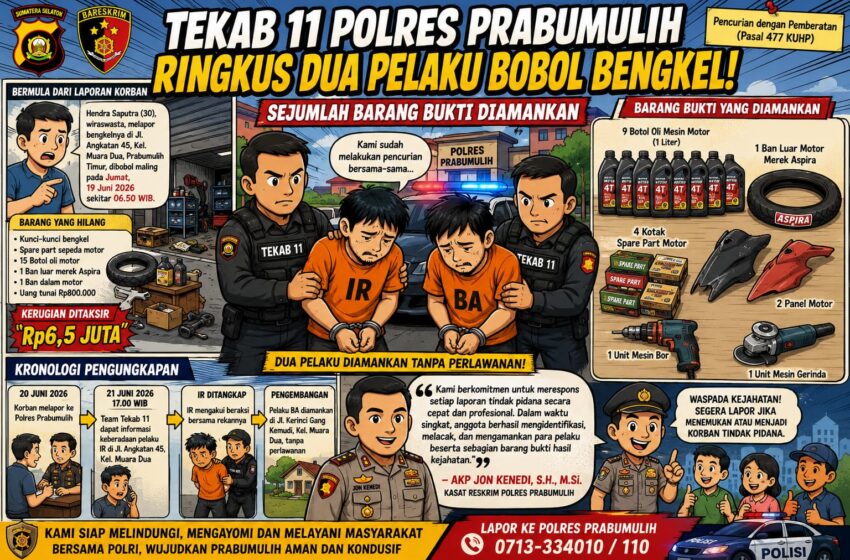  Terekam Jejak Penyidikan, Dua Pembobol Bengkel di Prabumulih Akhirnya Ditangkap