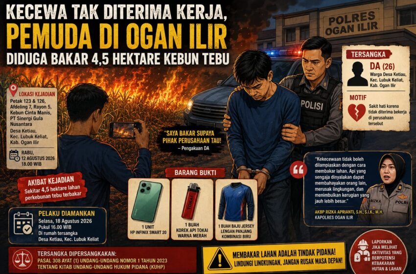  Kecewa Tak Diterima Kerja, Pemuda di Ogan Ilir Diduga Bakar 4,5 Hektare Kebun Tebu