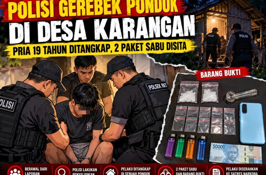  Polsek RKT Amankan Pria 19 Tahun di Desa Karangan, Dua Paket Sabu Disita
